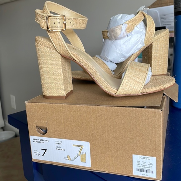 JCrew Raffia Open-Toe Block Heels. - Picture 1 of 7